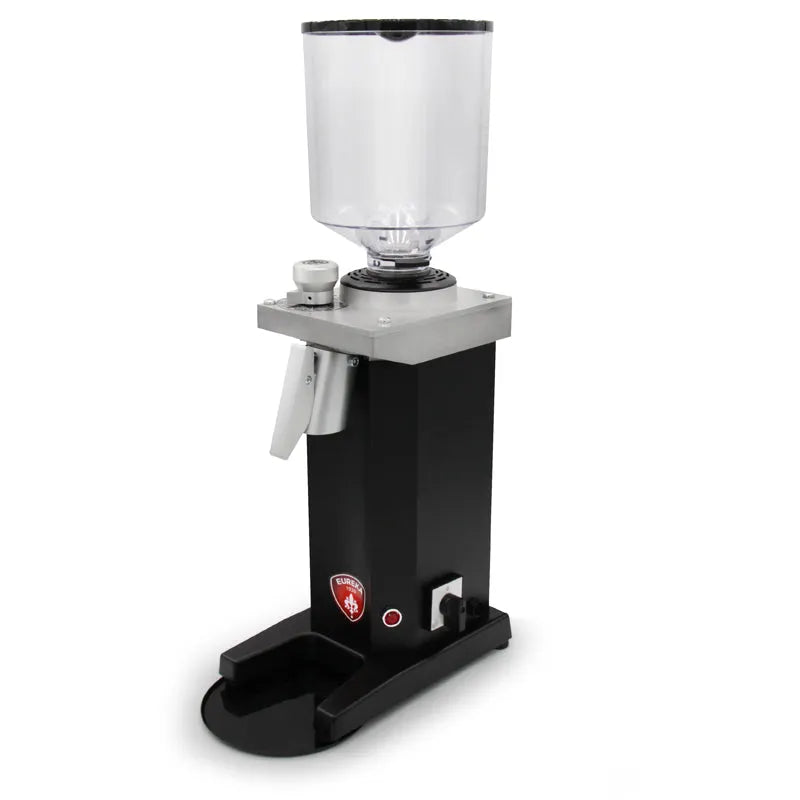 Eureka Drogheria MCD4 Shop Grinder 85mm in black commercial-grade finish with clear bean hopper and simple dispensing spout