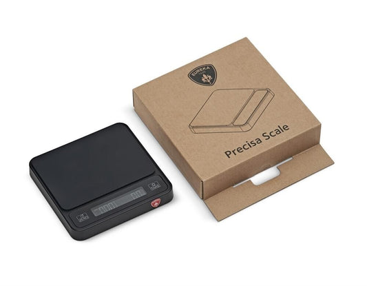 Eureka Precisa Digital Scale complete kit with eco-friendly packaging, protective cover and USB charging cable
