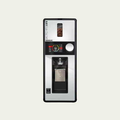 Eureka Prometheus coffee grinder with advanced touchscreen control panel displaying settings and dose options