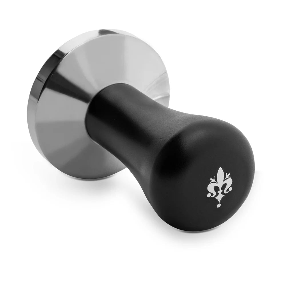 Eureka aluminium tamper side view showing ergonomic grip and 58mm base design
