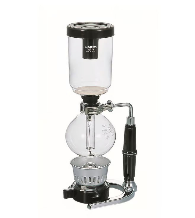 Hario Syphon Technica 3-cup vacuum coffee maker with glass chambers and alcohol burner
