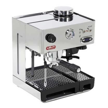 Side profile view of Lelit Anita espresso machine highlighting compact design and ergonomic controls
