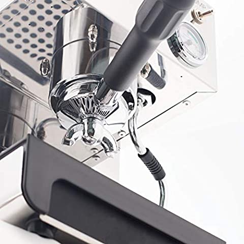 Close-up of Lelit Anna PL41TEM espresso machine brewing espresso from portafilter.