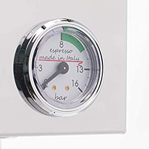 Close-up of Lelit Anna PL41TEM espresso machine pressure gauge.
