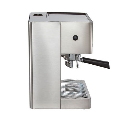 Lelit Elizabeth dual boiler espresso machine right side showing water tank and portafilter handle.
