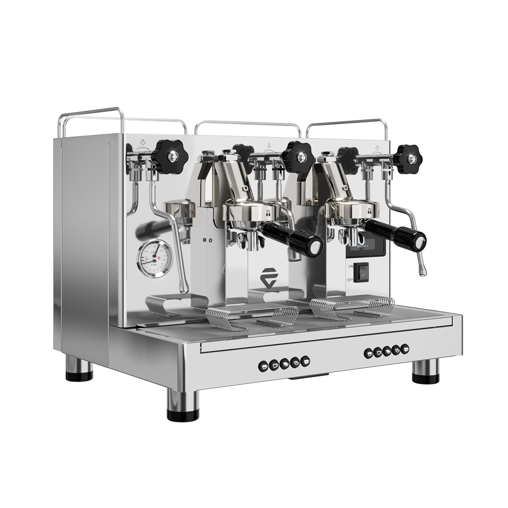 Lelit GiuliettaX side view showing professional group heads and steam wand systems
