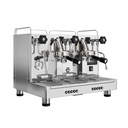 Lelit GiuliettaX side view showing professional group heads and steam wand systems
