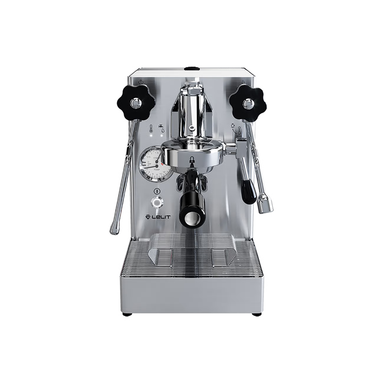 Lelit Mara X V2 PID espresso machine front view with stainless steel body and E61 group head
