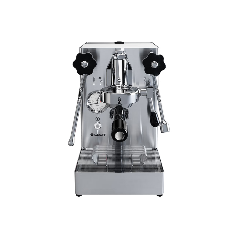 Lelit Mara X V2 PID espresso machine front view with stainless steel body and E61 group head
