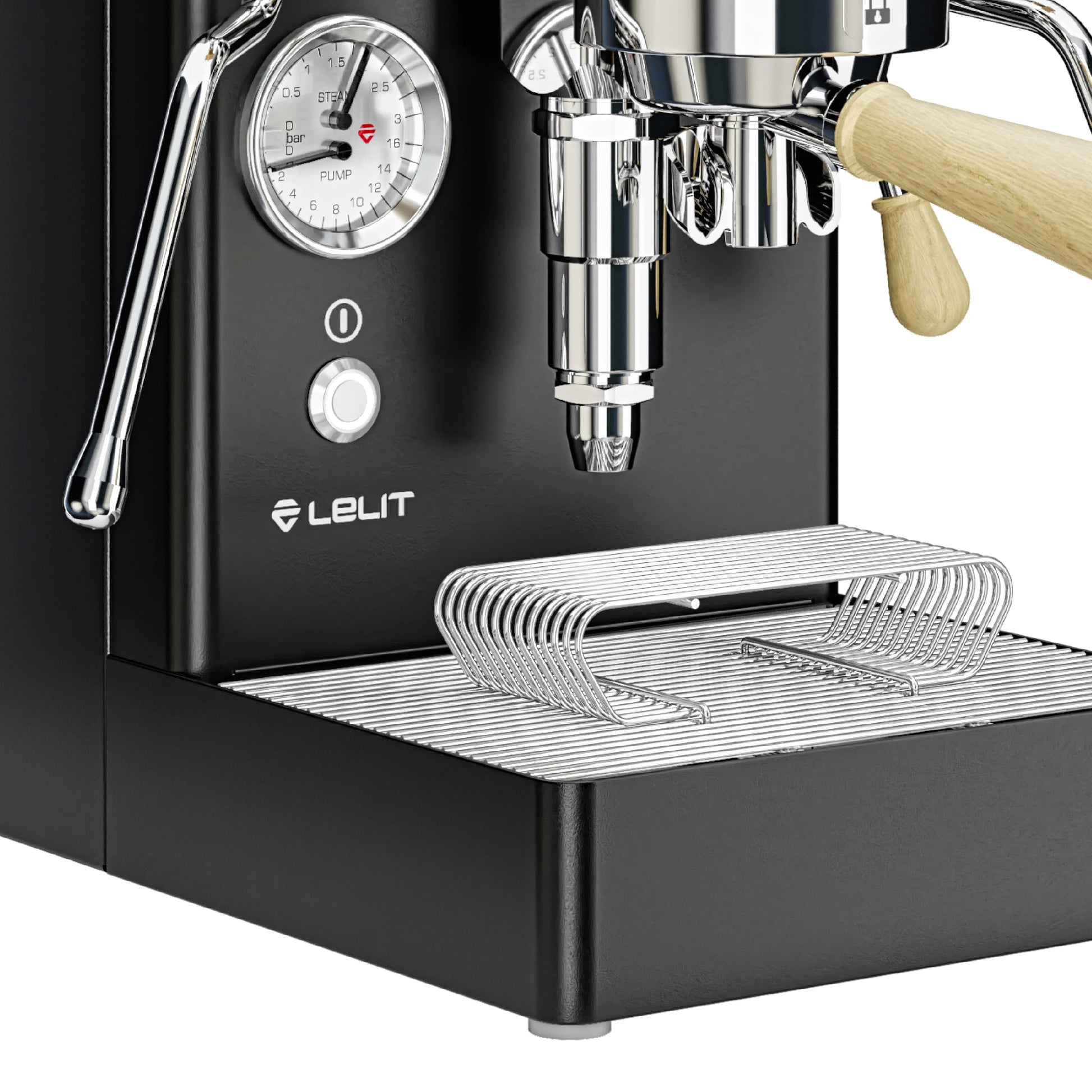 Close-up of Lelit Mara X V2 dual pressure gauge and temperature monitoring system
