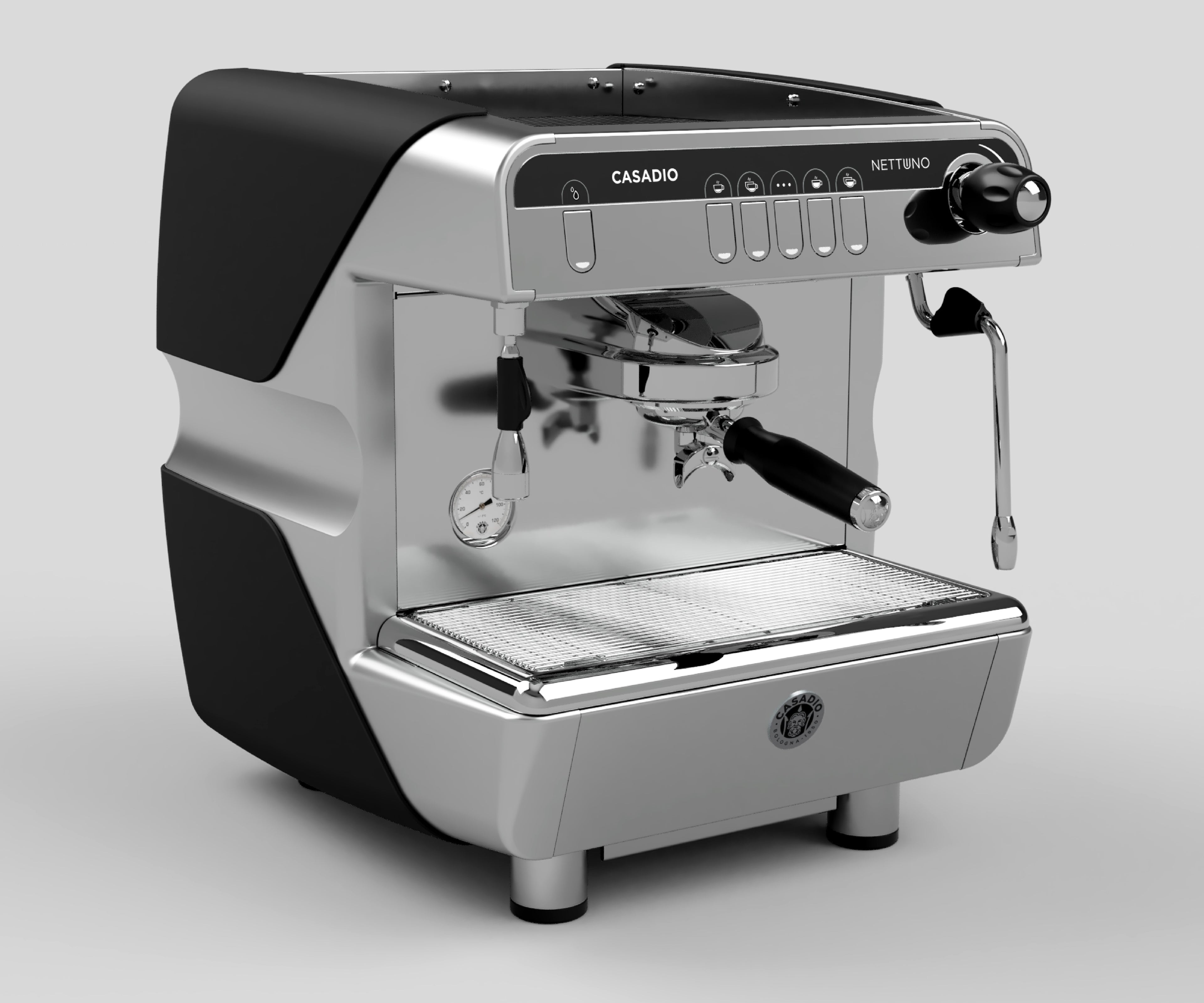 Nettuno A/1 stainless steel single group espresso machine with professional portafilter
