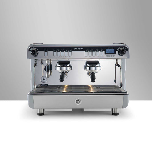 Nettuno A/2 professional espresso machine front view with stainless steel finish and dual group heads
