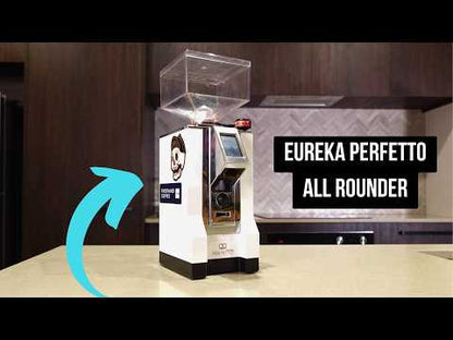 Eureka Mignon Perfetto grinder demonstration showing Easy Setting system and operation.
