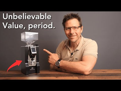 Eureka Mignon Specialita grinder unboxing and feature demonstration with touchscreen operation.